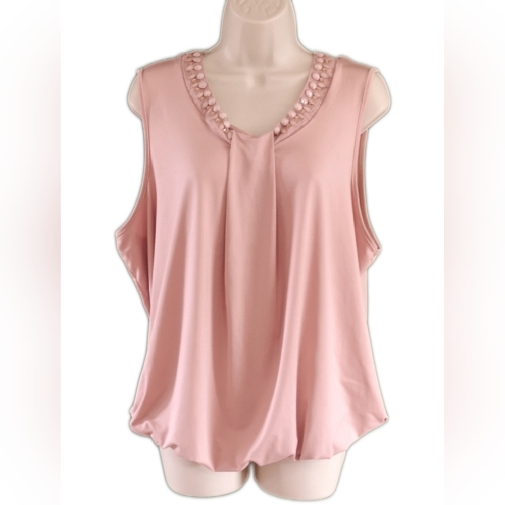 N.W.D. New Woman Design Blush Pink Embellished Sleeveless Bubble Blouse 1X